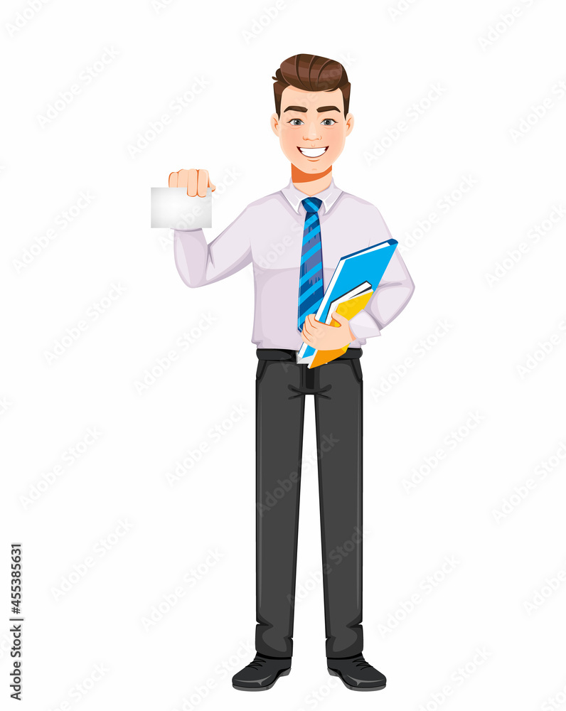 Handsome business man holding blank card Handsome business man holding blank card
