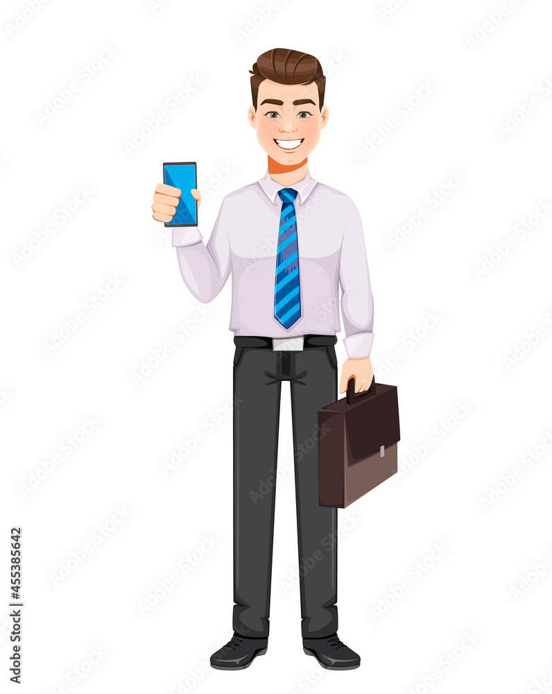 Handsome business man holding smartphone Handsome business man holding smartphone