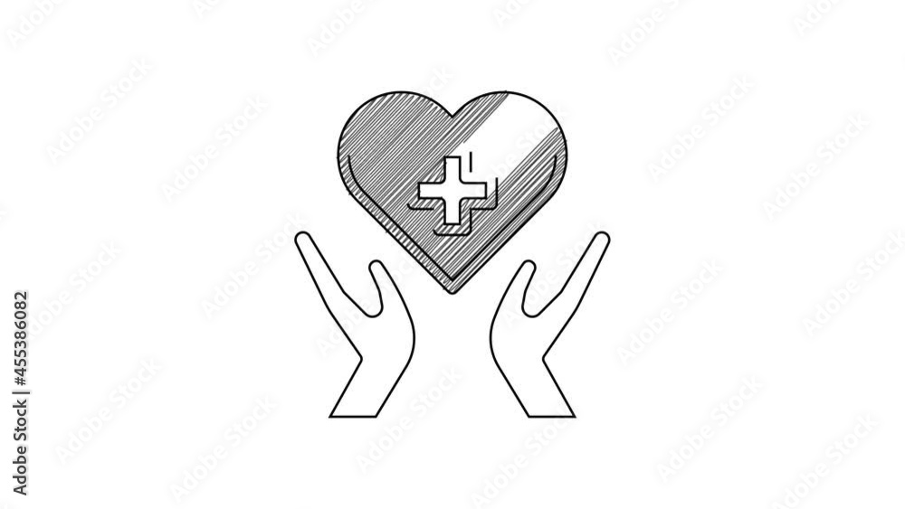 Black line Heart with a cross icon isolated on white background. First aid. Healthcare, medical and pharmacy sign. 4K Video motion graphic animation Black line Heart with a cross icon isolated on white background. First aid. Healthcare, medical and pharmacy sign. 4K Video motion graphic animation