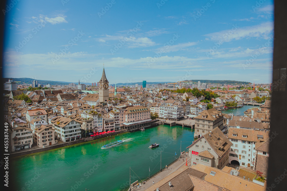 View from Grossmünster to old town Zurich