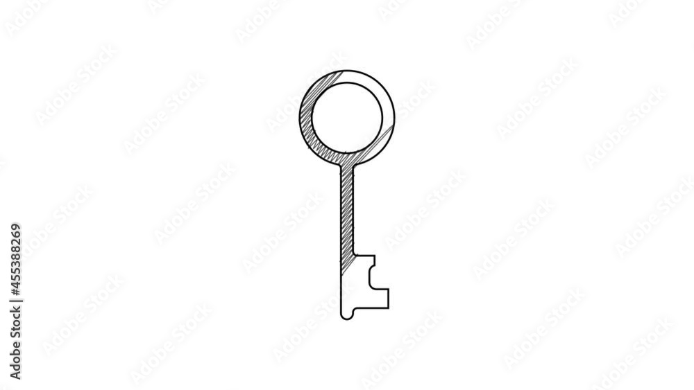 Black line Old key icon isolated on white background. 4K Video motion graphic animation Black line Old key icon isolated on white background. 4K Video motion graphic animation