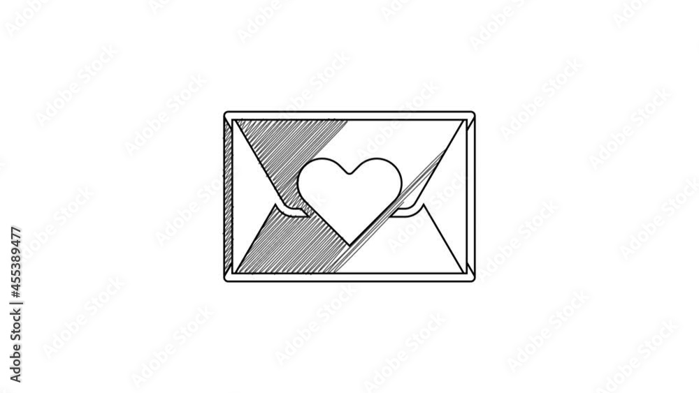 Black line Envelope with Valentine heart icon isolated on white background. Message love. Letter love and romance. 4K Video motion graphic animation Black line Envelope with Valentine heart icon isolated on white background. Message love. Letter love and romance. 4K Video motion graphic animation