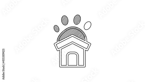 Black line Animal shelter house icon isolated on white background. 4K Video motion graphic animation