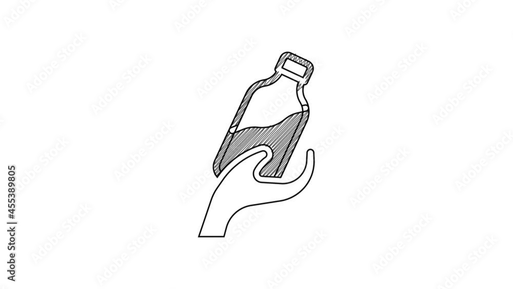 Black line Donation water icon isolated on white background. 4K Video motion graphic animation