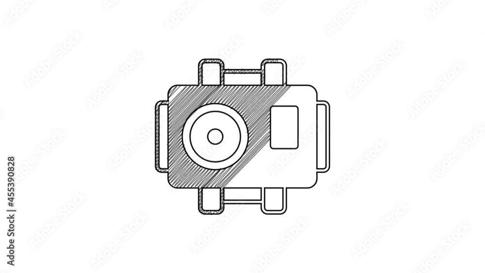 Black line Photo camera for diver icon isolated on white background. Foto camera icon. Diving underwater equipment. 4K Video motion graphic animation Black line Photo camera for diver icon isolated on white background. Foto camera icon. Diving underwater equipment. 4K Video motion graphic animation