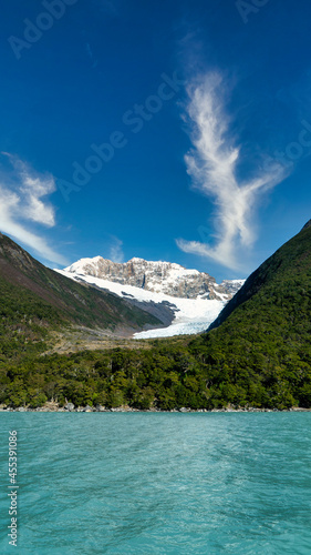 Beautiful mountains in Patagonia, with its glaciers and full of trees.