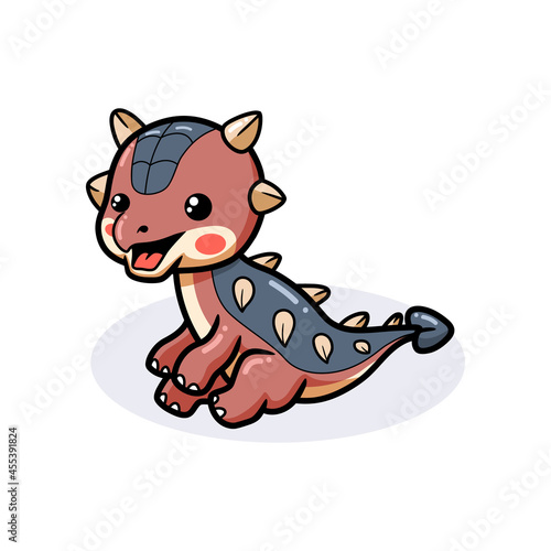 Cute little ankylosaurus dinosaur cartoon sitting