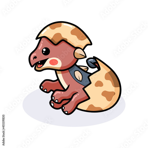 Cute little ankylosaurus dinosaur cartoon hatching from egg