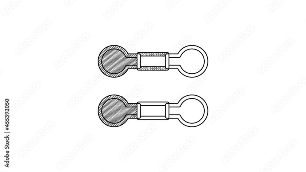 Black line Dumbbell icon isolated on white background. Muscle lifting, fitness barbell, sports equipment. 4K Video motion graphic animation Black line Dumbbell icon isolated on white background. Muscle lifting, fitness barbell, sports equipment. 4K Video motion graphic animation