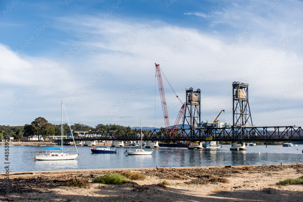 New bridge construction replacement on a Clyde River. Batemans Bay.  NSW, Australia, 