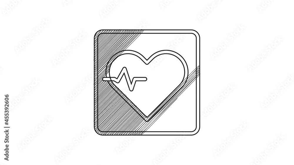 Black line Heart rate icon isolated on white background. Heartbeat sign. Heart pulse icon. Cardiogram icon. 4K Video motion graphic animation Black line Heart rate icon isolated on white background. Heartbeat sign. Heart pulse icon. Cardiogram icon. 4K Video motion graphic animation