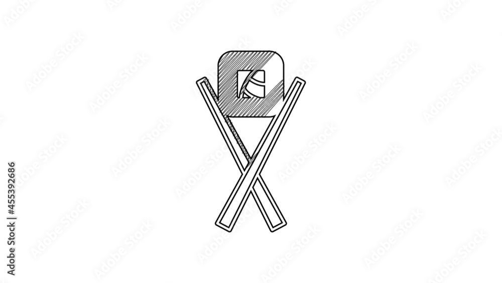 Black line Sushi with chopsticks icon isolated on white background. Traditional Japanese food. 4K Video motion graphic animation Black line Sushi with chopsticks icon isolated on white background. Traditional Japanese food. 4K Video motion graphic animation