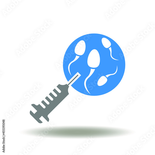 Syringe and egg ovum with injected sperm vector illustration. Artificial insemination symvol. IVF In Vitro Fertilization Icon. photo