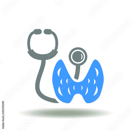 Stethoscope with thyroid gland vector illustration. Endocrine system exam diagnosis symbol.