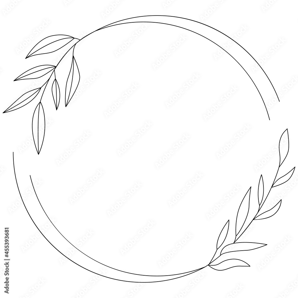 Floral Wreath branch in hand drawn style. Floral circle white and black. frame of twigs, leaves and flowers. Frames for the Valentine's day, wedding decor, logo and identity template. Floral Wreath branch in hand drawn style. Floral circle white and black. frame of twigs, leaves and flowers. Frames for the Valentine's day, wedding decor, logo and identity template.