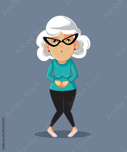 Senior Woman Dealing with Frequent Urination Problem Vector Illustration