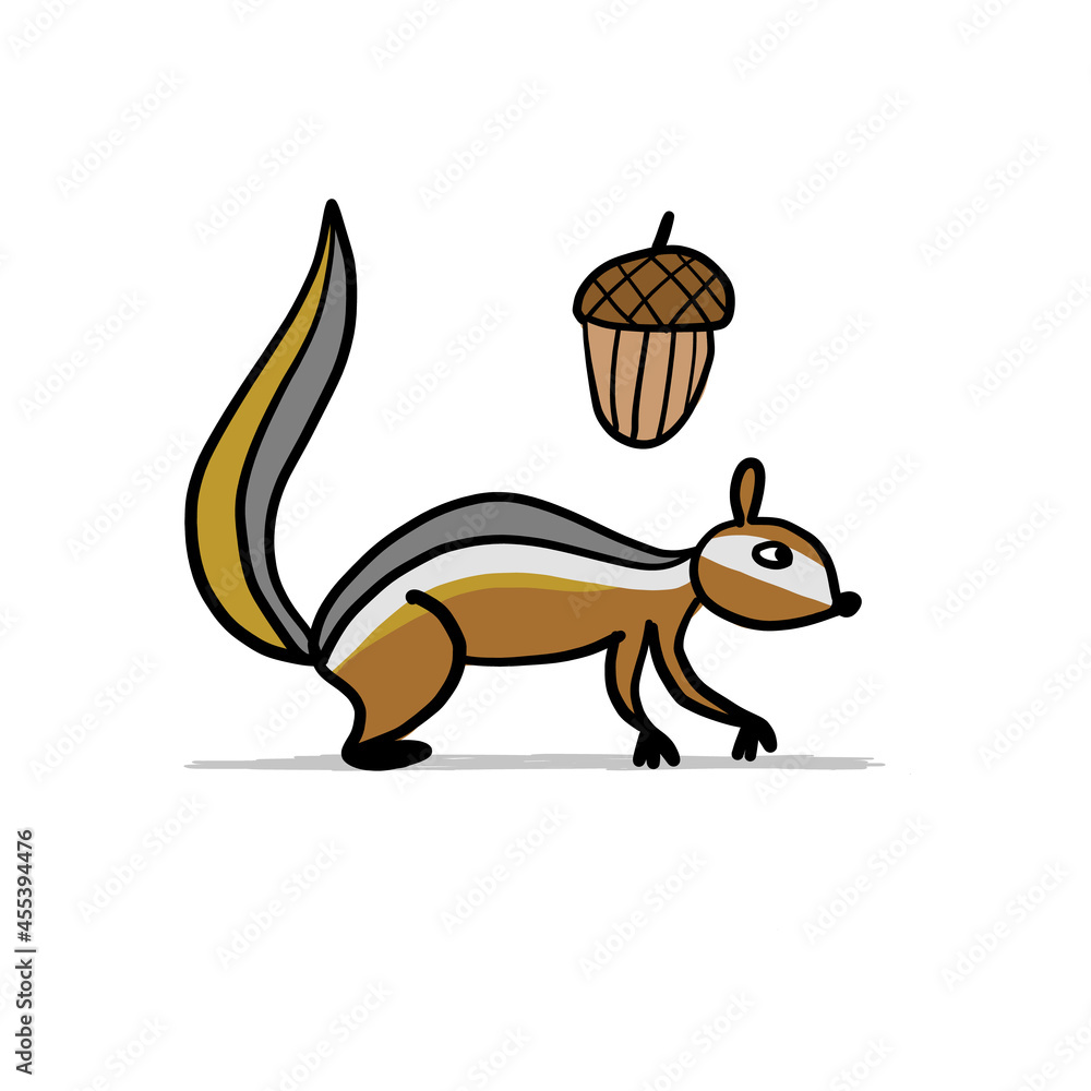 Funny Chimpank with nut. Ground Squirrel. Sketch for your design Funny Chimpank with nut. Ground Squirrel. Sketch for your design