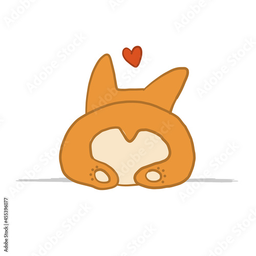 Corgi dog, back view. Funny Puppy. Sketch for your design