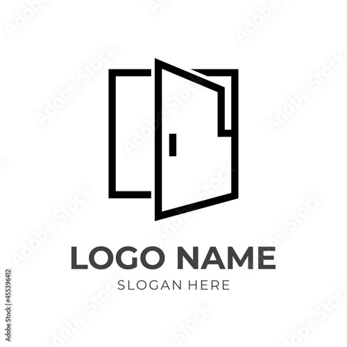 door logo template with line black color style