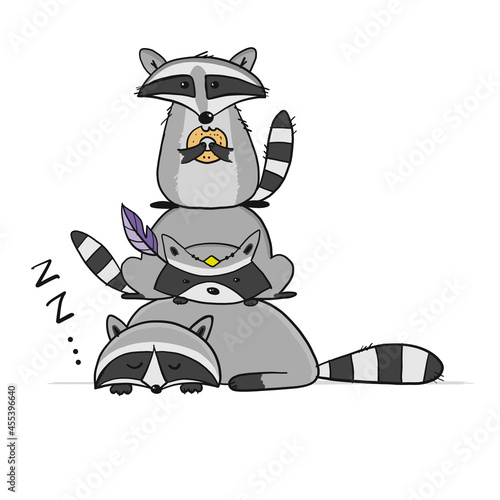 Racoons Family. Funny Characters for your design