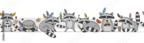 Racoons Family. Funny Characters. Seamless pattern for your design