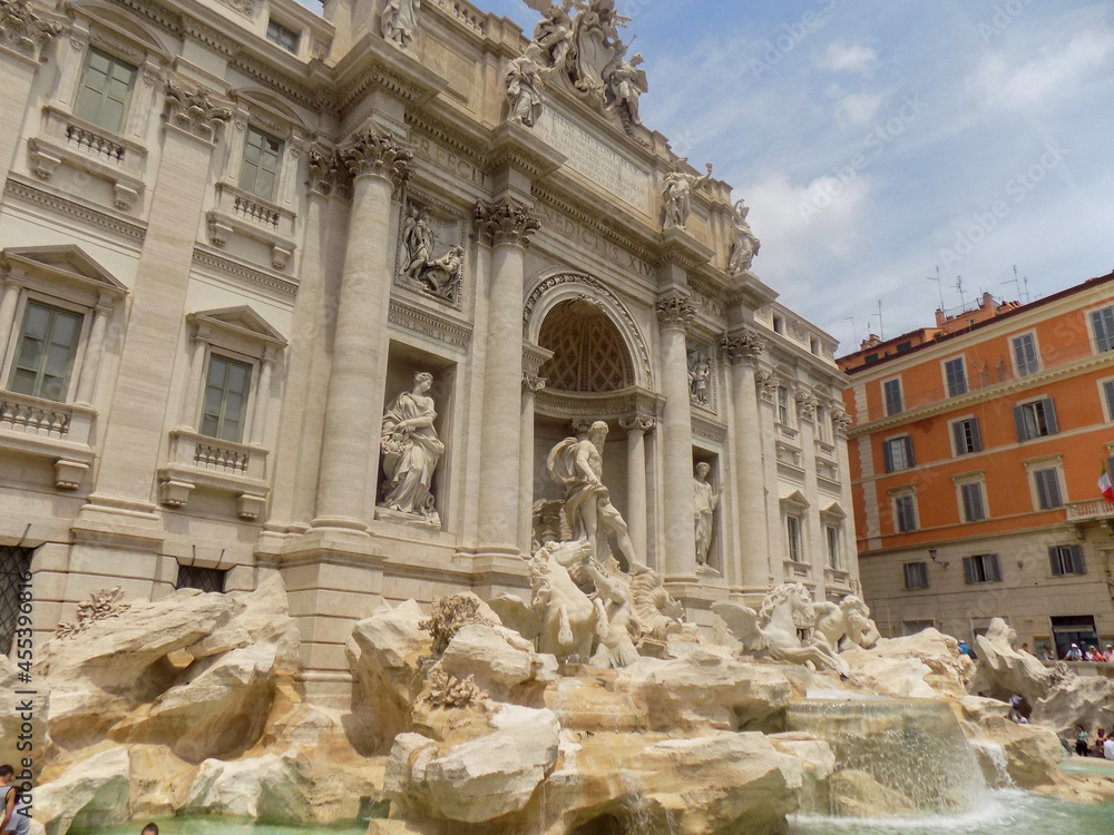Trevi Fountain in Rome, Italy, made of Marble with Intricate Carvings and Statues by Nicola Salvi and Giuseppe Pannini