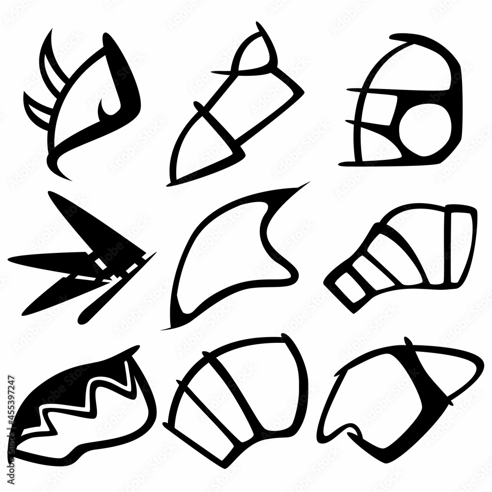 Fototapeta premium A set of nine silhouettes of the elements of the armor on the shoulders for games, web sites, design and more.
