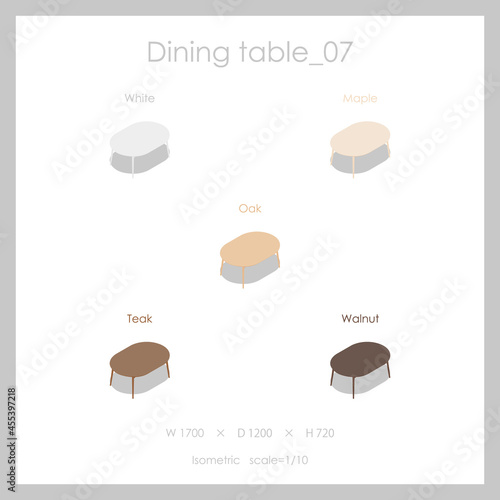 ダイニングテーブル5種の家具アイコンW1700