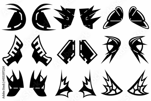 A set of nine silhouettes of the elements of the armor on the shoulders for games, web sites, design and more.