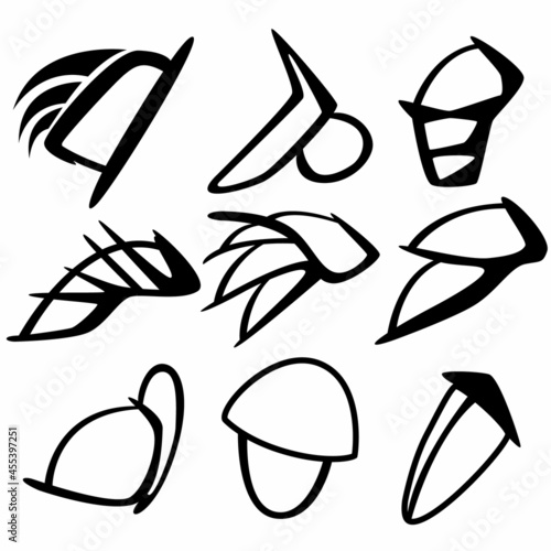A set of nine silhouettes of the elements of the armor on the shoulders for games, web sites, design and more.