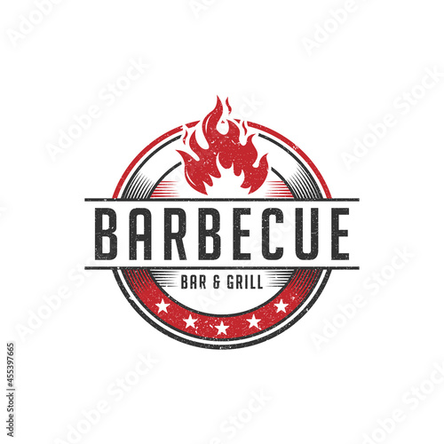 Rustic Barbecue bar and grill logo design vector, vintage retro restaurant badge sign symbol