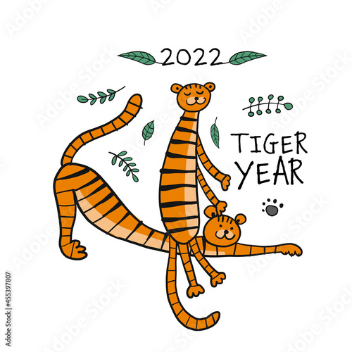 Tiger Cartoons, animal character. Symbol of 2022 New Year. Design Template fo...