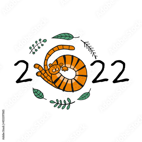 Tiger Cartoon, animal character. Symbol of 2022 New Year. Design Template for...