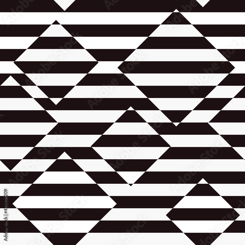Checker striped lines. Rhombuses invert of black and white colors. Vector.