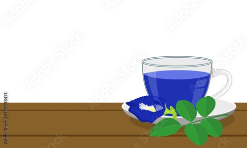 Vector illustration, Shankhpushpi tea or butterfly pea, scientific name (clitoria ternatea), herbal plant in Ayurvedic medicine.