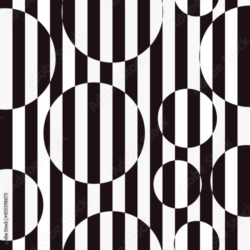 Checker striped lines. Circles invert of black and white colors. Vector.