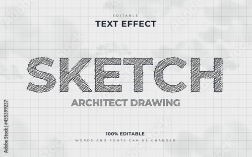 Editable text effect style writing sketch architect drawing 