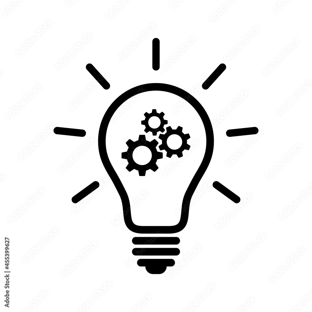 Light bulb with gears icon Light bulb with gears icon