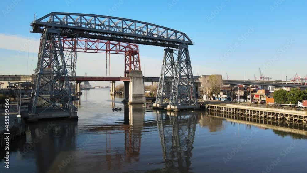 Static view of Puente Transbordador and still water in Buenos Aires