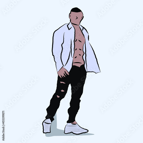 illustration of male model using good fashion and six pack