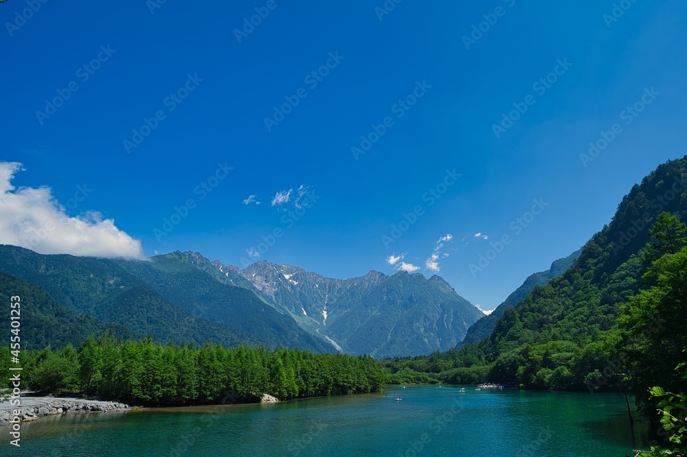 The central Japan alps mountains and the clean river in Nagano, Japan
