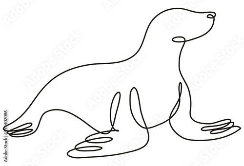 Continuous line drawing illustration of a seal viewed from side done in mono line or doodle style in black and white on isolated background. 