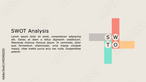 SWOT Analysis infographic template used to help a person or an origination to identify strengths, weaknesses, opportunities and threats regarding the business competition or project planning.