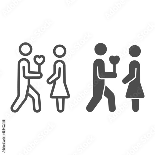 man gives woman heart flower line and solid icon, dating and relationship concept, couple date vector sign on white background, outline style icon for mobile concept and web design. Vector graphics.