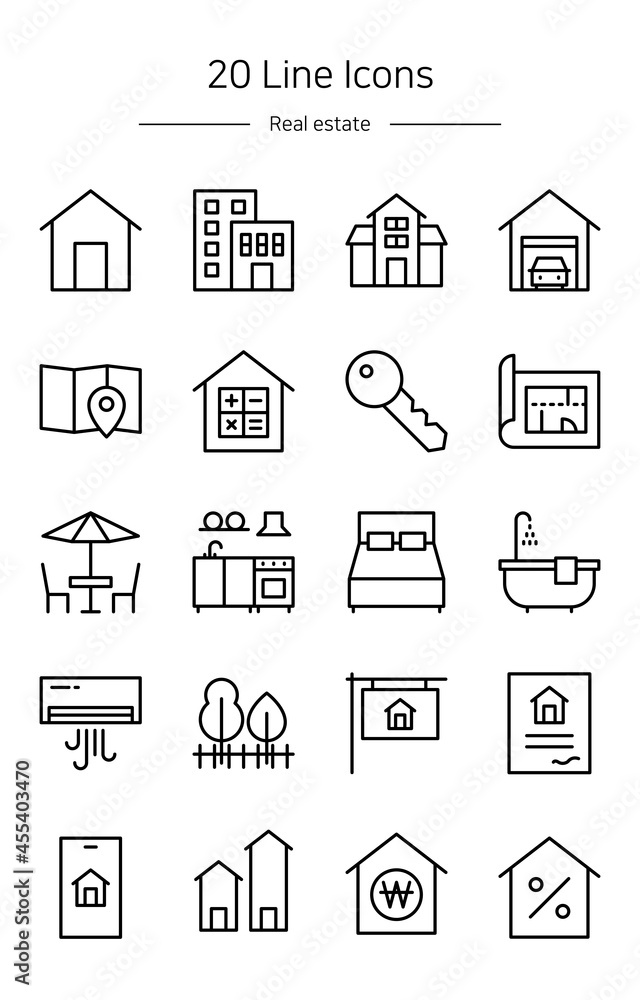 Thin line real estate icons set. Thin line real estate icons set.