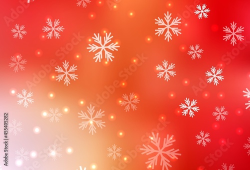Light Red  Yellow vector pattern with christmas snowflakes  stars.