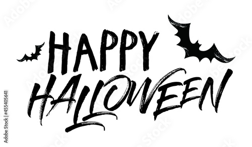 Happy Halloween vector lettering. Holiday calligraphy with spider and web for banner, poster, greeting card, party invitation. vector illustration.