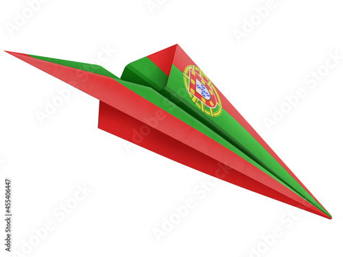 paper airplane with the flag of the country portugal