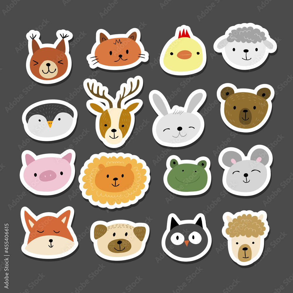 Animal Stickers Set. Childish Style. Collection for your design