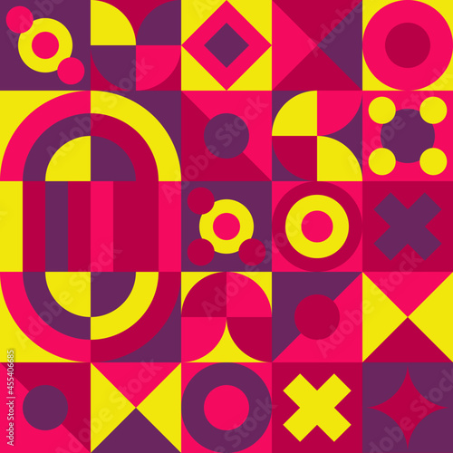 Color Neo Geo Design Pattern. Vector Graphic of Unique Geometric Shapes. Good for Blanket, Pillow Case, Handkerchief, Bed Sheet, Curtain, Textile, Presentation, Element Template, etc